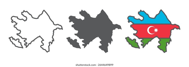 Mapa de coleção de ícone do Azerbaijão, país e geografia, Azerbaijão mapa de vetor conjunto de sinais gráficos, ícone linear traço editável, eps 10