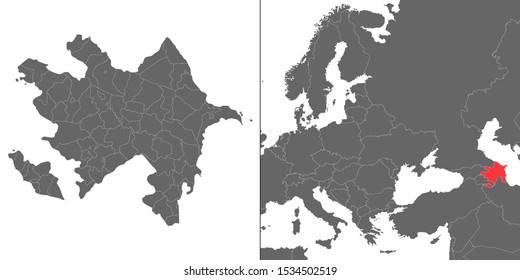 Map of Azerbaijan with location on european map