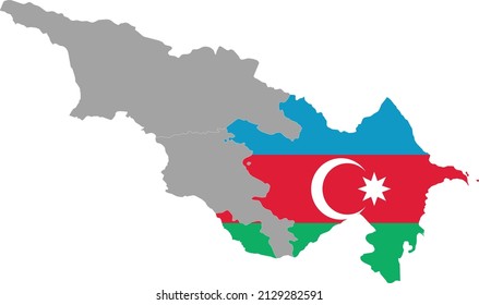 Map of Azerbaijan with national flag within the gray map of Caucasus countries