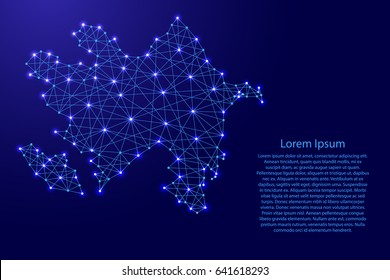 Map of Azerbaijan from polygonal blue lines and glowing stars vector illustration svg