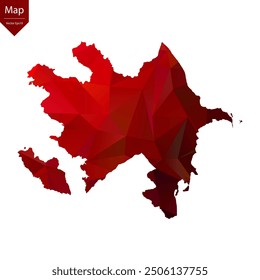 Mapa de Azerbaiyán - Rojo Geométrico Rumpled Triangular, Diseño Poligonal. Ilustración vectorial eps 10.