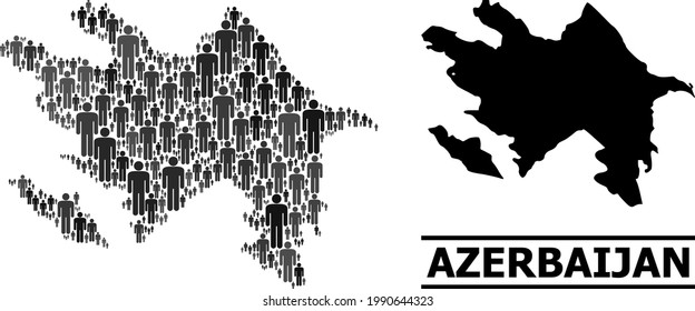 Map of Azerbaijan for social promotion. Vector nation mosaic. Mosaic map of Azerbaijan designed of population icons. Demographic scheme in dark gray color variations.