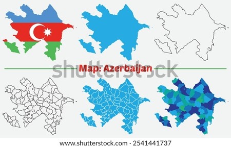 Map of Azerbaijan Vector illustration Republic of Azerbaijan Outline political map with flag country map.