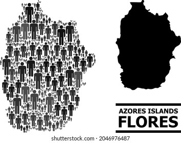 Map of Azores - Flores Island for political applications. Vector demographics abstraction. Concept map of Azores - Flores Island done of crowd pictograms. Demographic concept in dark gray color tints.