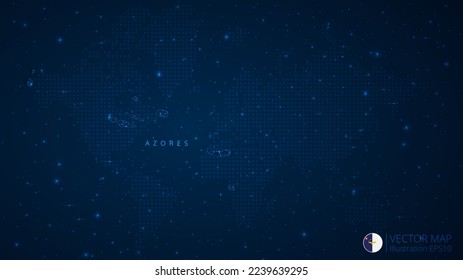 Map of Azores modern design with polygonal shapes on dark blue background. Business wireframe mesh spheres from flying debris. Blue structure style vector illustration concept.