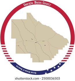 Map of Bacon County in Georgia, USA arranged in a circle.