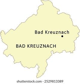 Map of Bad Kreuznach district Rhineland-Palatinate state in Federal Republic of Germany. Capital town is Bad Kreuznach