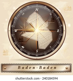Map of Baden-Baden with borders in bronze