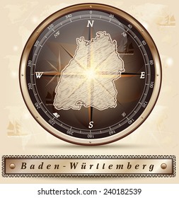 Map of Baden-Wuerttemberg with borders in bronze