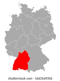 Map of Baden-Wuerttemberg in Germany on white