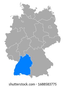 Map of Baden-Wuerttemberg in Germany on white