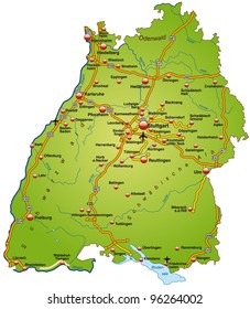 Map of Baden-Wuerttemberg with highways