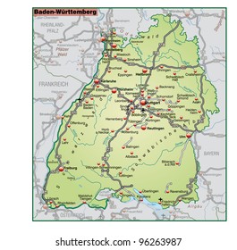 Map of Baden-Wuerttemberg and the surrounding area