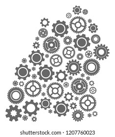 Map of Baden-Wurttemberg State designed with gray engine symbols. Vector abstract mosaic of map of Baden-Wurttemberg State with machinery symbols. Engineering flat design for factory posters.