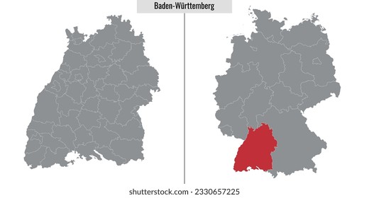 Karte des Landes Baden-Württemberg und Standort auf der deutschen Karte