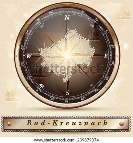 Map of Bad-Kreuznach with borders in bronze