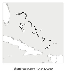 Map of The Bahamas black thick outline highlighted with neighbor countries.