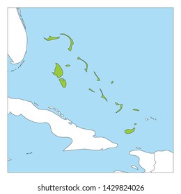Map of The Bahamas green highlighted with neighbor countries.