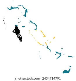 Mapa de Bahamas con bandera nacional de Bahamas