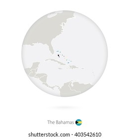 Map of The Bahamas and national flag in a circle. The Bahamas map contour with flag. Vector Illustration.