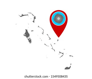 Map of the Bahamas and pin with hurricane warning
