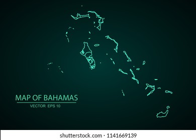 Map of Bahamas,Green map on dark background of map of Bahamas symbol for your web site design map. Vector illustration eps 10.