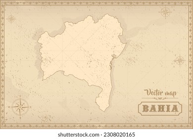 Map of Bahia in the old style, brown graphics in retro fantasy style. Federative units of Brazil.