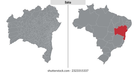 map of Bahia state of Brazil and location on Brazilian map