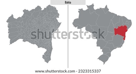 map of Bahia state of Brazil and location on Brazilian map
