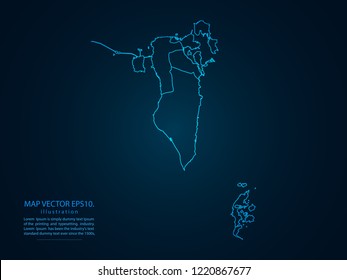 Map of Bahrain  ,Abstract mash line and point scales on dark background for your web site design map logo, app, ui,Travel. Vector 