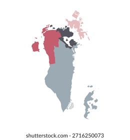 Mapa de Bahrein em províncias administrativas em design vetorial mapa multicolor