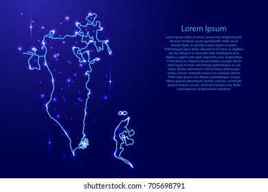 Map Bahrain from the contours network blue, luminous space stars of vector illustration