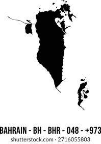 Mapa de bahrain con el código del país y el código de marcación