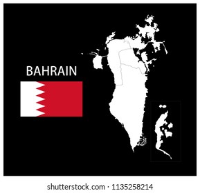 Map Of Bahrain With Flag Isolated On Black Background,Vector Illustration Flag and Map of Bahrain for continue.
