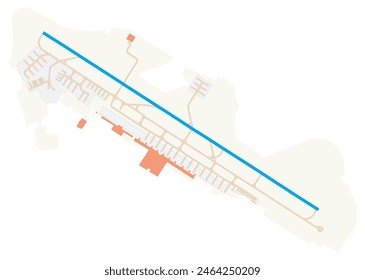 Map of Bahrain International Airport (Bahrain). IATA-code: BAH. Airport diagram with runways, taxiways, apron, parking areas and buildings. Map Data from OpenStreetMap.