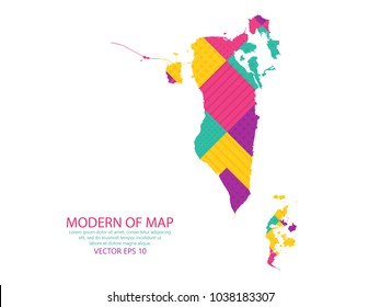Map of Bahrain - Modern Geometric dots and lines background, colorful carving art - blue, yellow and purple. Vector illustration eps 10.