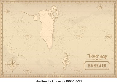 Map of Bahrain in the old style, brown graphics in retro fantasy style