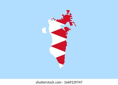 Map of Bahrain on a blue background, Flag of Bahrain on it.