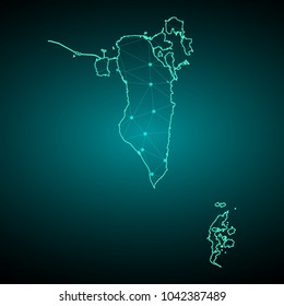 Map of Bahrain from Polygonal wire frame low poly mesh, contours network line, luminous space stars, design sphere, dot and structure. Vector Illustration EPS10.