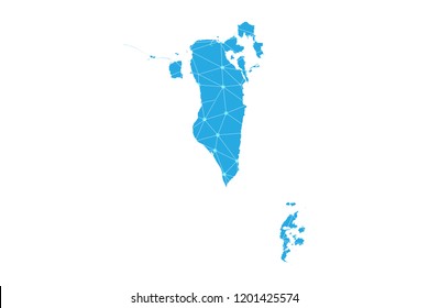 Map of Bahrain from Polygonal wire frame low poly mesh, contours network line, luminous space stars, design sphere, dot and structure. Vector Illustration EPS10.