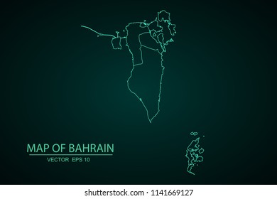 Map of Bahrain,Green map on dark background of map of Bahrain symbol for your web site design map. Vector illustration eps 10.