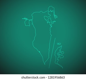 Map of Bahrain,Green map on dark background. Vector illustration eps 10.