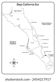 Map of Baja California Sur in black and white to be educational