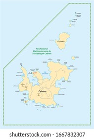 Map of the Balearic island Cabrera, Spain