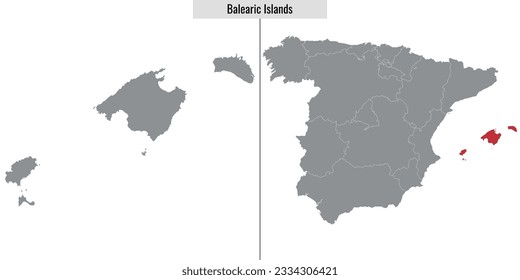 map of Balearic Islands autonomous community of Spain and location on Spanish map