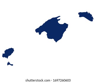 Map of the Balearic Islands in blue colour