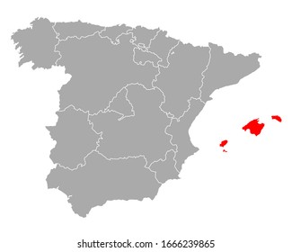 Map of Balearic Islands in Spain on white