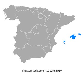 Map of Balearic Islands in Spain on white