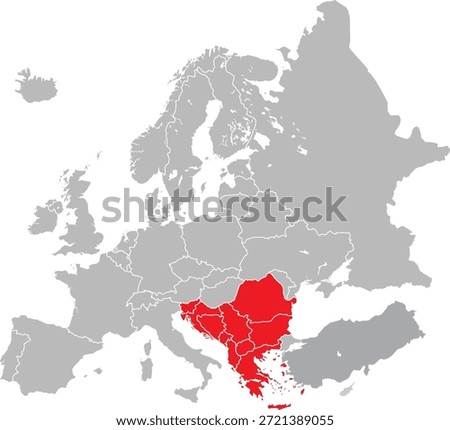 Map of The Balkans Countries on European Continent Vector
