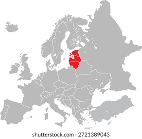 Mapa de los países bálticos en el continente europeo Vector